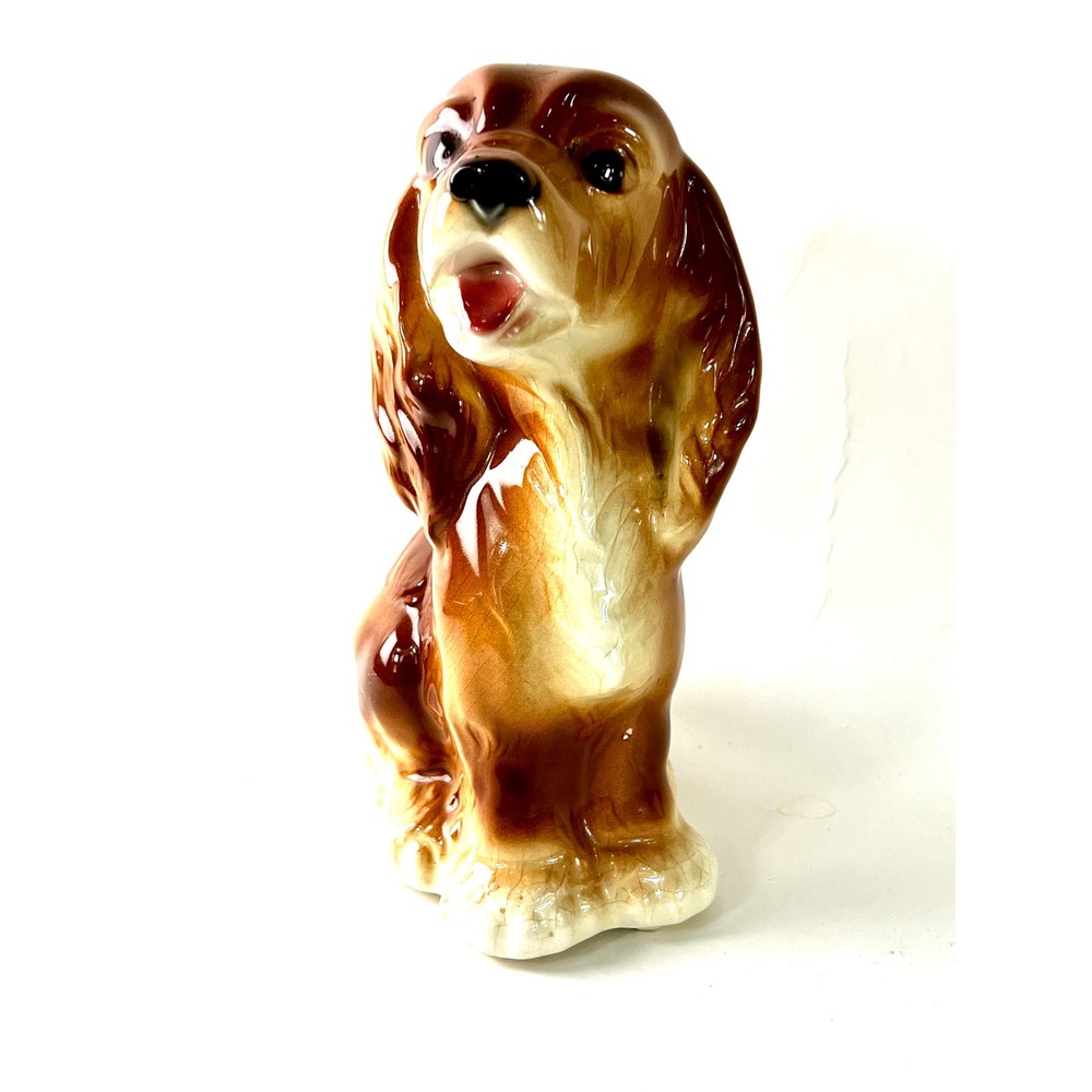 Vintage Royal Copley Ceramic Cocker Spaniel Dog Planter High Gloss Brown Glaze